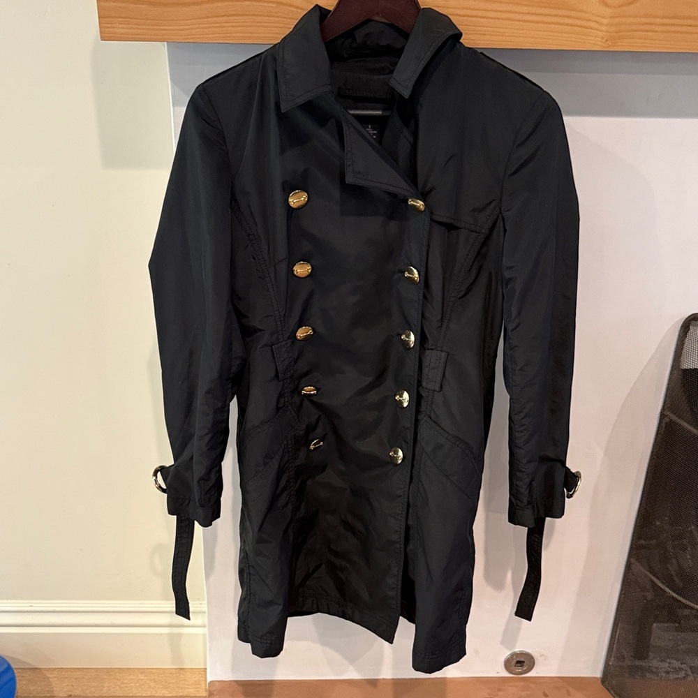 INC International Concepts Black Trench Coat with Gold Buttons